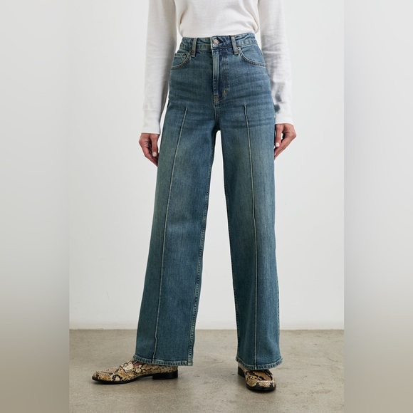 NWT RAILS Getty Pintuck Wide Leg High Rise Authentic Blue Denim Jeans Size 26 - Picture 1 of 13